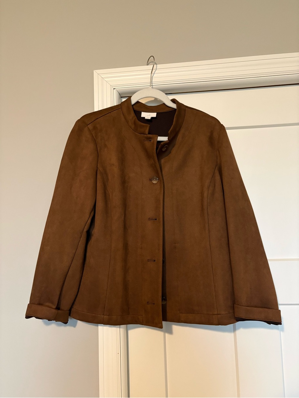 J. Jill Brown Collarless faux-Suede Button Jacket